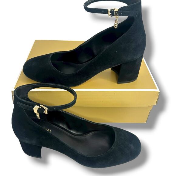 NEW Michael Kors Perla Flex Singback Pumps Size 6.5 Black Suede Ankle Strap Heel - Picture 5 of 11